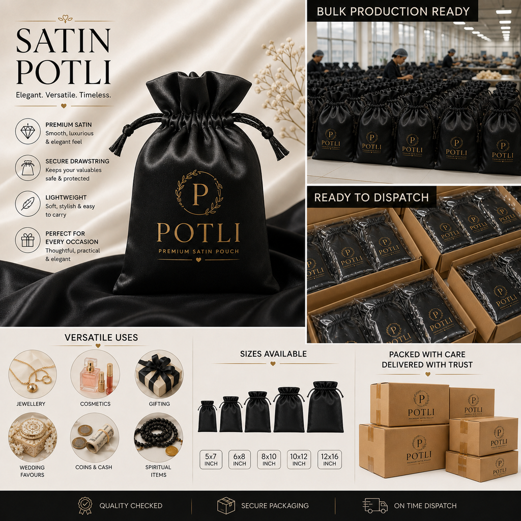 BLACK SATIN POTLI – PREMIUM PACKAGING FOR BRANDS