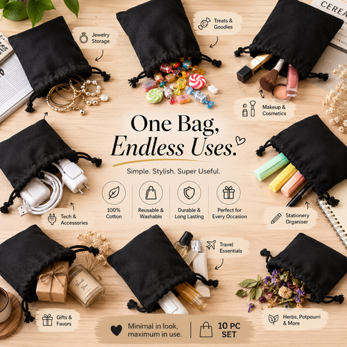 Black Drawstring Pouch (10pc Pack)
