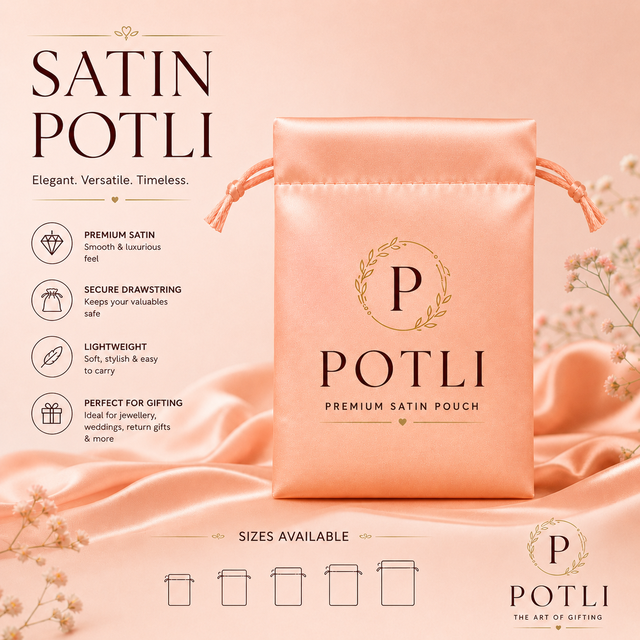 PEACH SATIN POTLI – PREMIUM PACKAGING FOR BRANDS