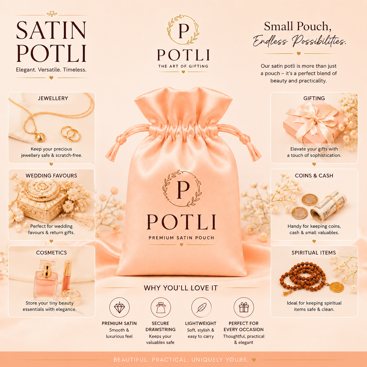 PEACH SATIN POTLI – PREMIUM PACKAGING FOR BRANDS