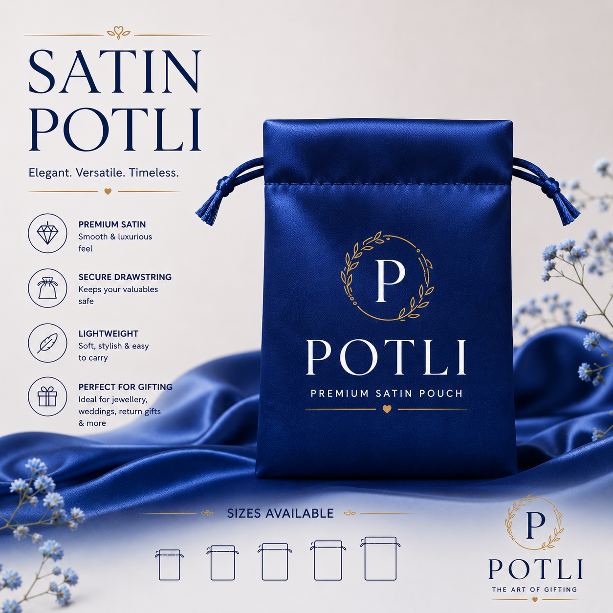 ROYAL BLUE SATIN POTLI – PREMIUM PACKAGING FOR BRANDS