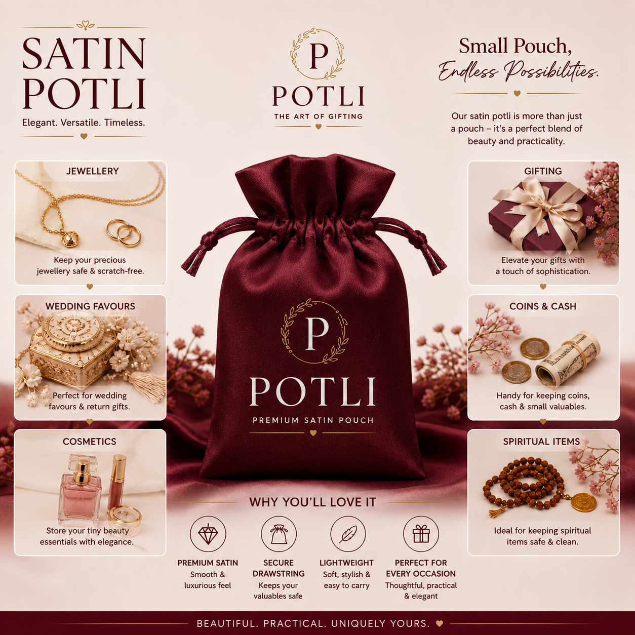 MAROON SATIN POTLI – PREMIUM PACKAGING FOR BRANDS