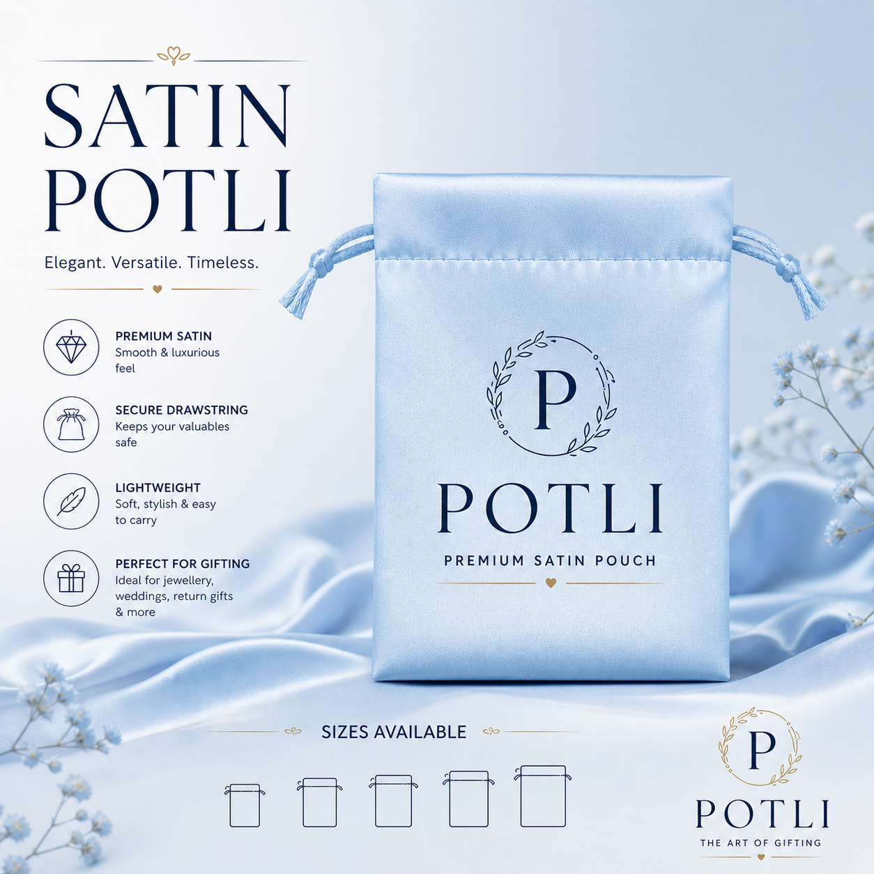 SATIN POTLI – PREMIUM PACKAGING FOR BRANDS (Sky Blue)