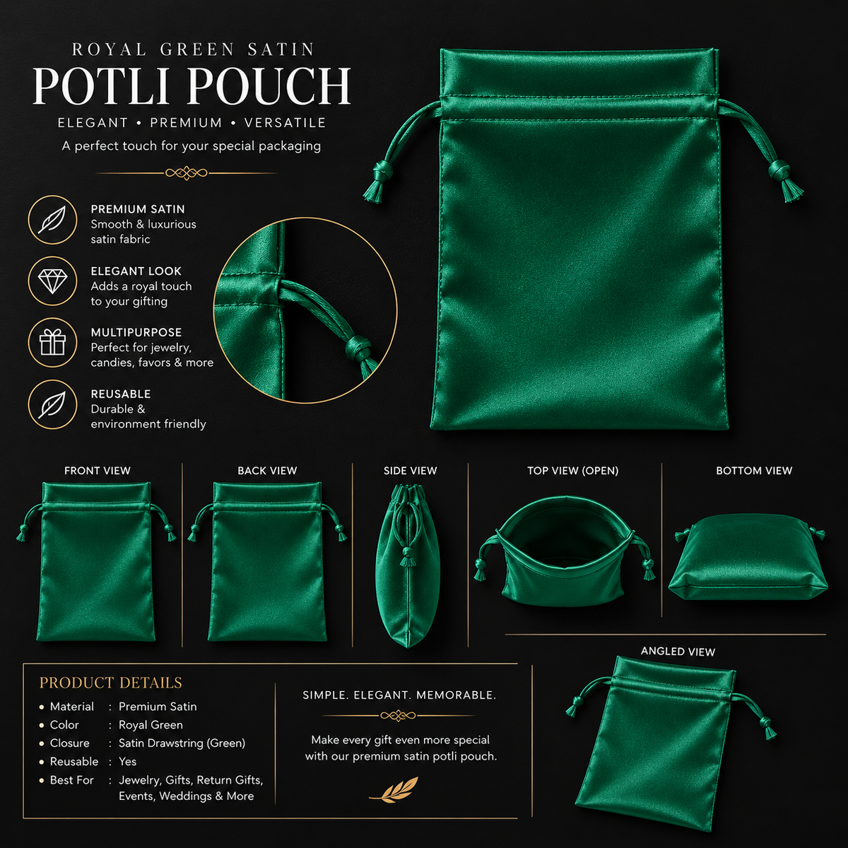 GREEN SATIN POTLI – PREMIUM PACKAGING FOR BRANDS