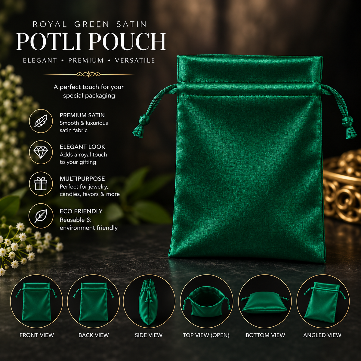 GREEN SATIN POTLI – PREMIUM PACKAGING FOR BRANDS