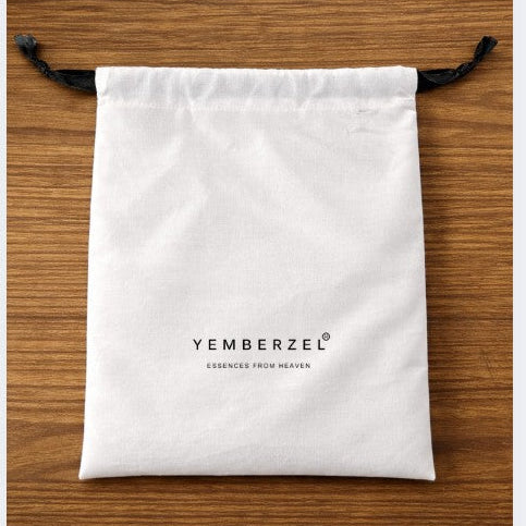Black Ribbon Drawstring Pouch (White Cotton)